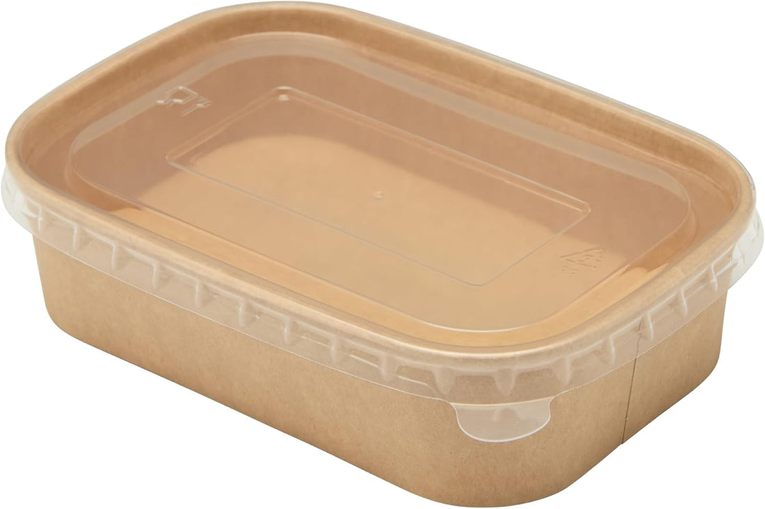 500ml rectangular kraft food container with clear PP lid on white