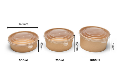 500ml Kraft Round Food Container with PP Lids (300 sets)